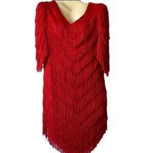 80’s Vintage Nightworks Fringe Flapper Great Gatsby Style Fire Red Dress NWT S12